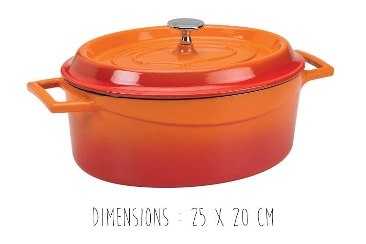 Cocotte en fonte émaillée ovale Agnelli Slowcook orange avec couvercle
