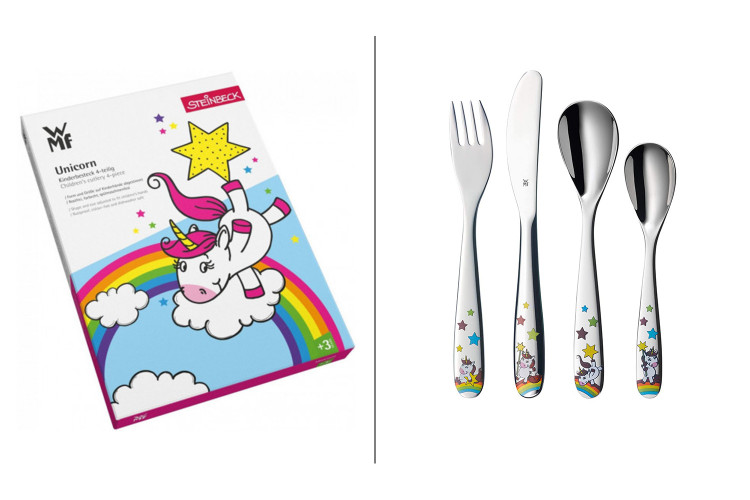 Couverts enfant 4 pi&egrave;ces WMF Licorne en acier inox 18/10 Cromargan