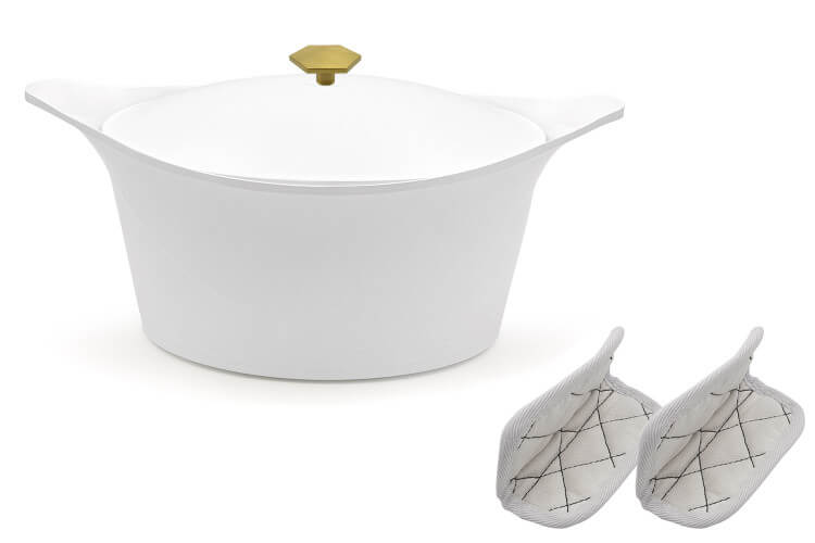 Set Cocotte Cookut polaire + maniques blanches et poignée laiton