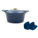 Set Cocotte Cookut myrtille + maniques bleues et poignée laiton