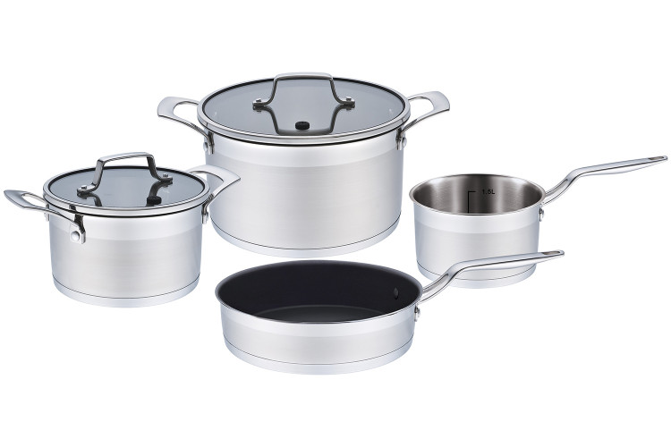 Batterie 6 pi&egrave;ces Baumalu Platine en acier inox