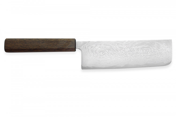 Couteau nakiri japonais artisanal Wusaki Unagi AUS10 damas 16,5cm manche ch&ecirc;ne