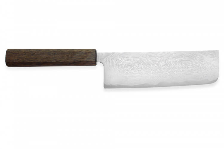 Couteau nakiri japonais artisanal Wusaki Unagi AUS10 damas 16,5cm manche chêne