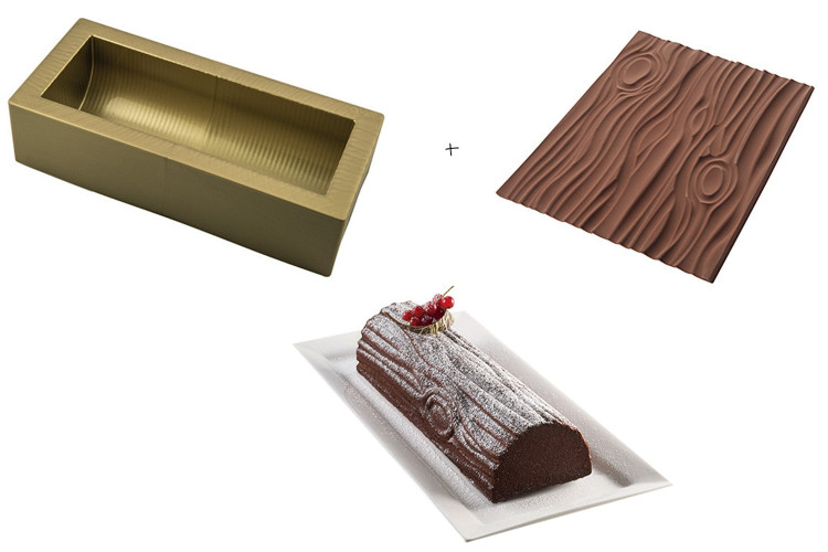 Kit moule &agrave; b&ucirc;che en silicone Silikomart Magic Wood