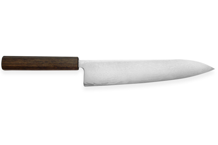 Couteau de chef japonais artisanal Wusaki Unagi AUS10 24cm manche ch&ecirc;ne
