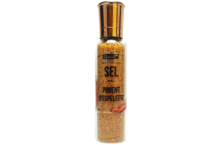 Grand moulin &agrave; sel aromatis&eacute; Savor&Sens au Piment d'Espelette - 370g rechargeable