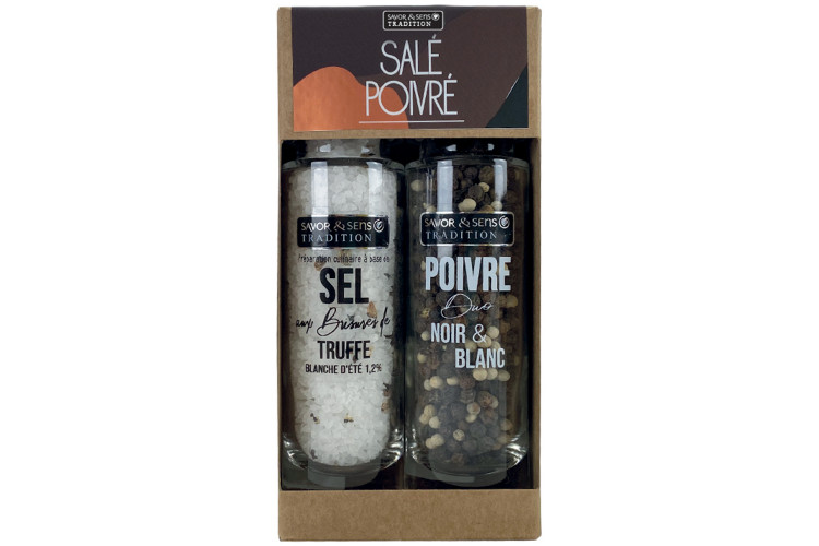 Coffret duo Savor&Sens sel &agrave; la truffe et m&eacute;lange de poivres