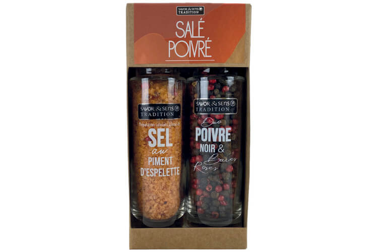 Coffret duo Savor&Sens sel au piment d'Espelette et mélange de poivre et baies roses bio