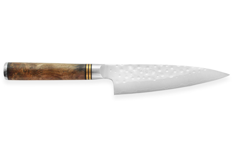 Couteau universel japonais artisanal forg&eacute; Takeshi Saji R2 Tsuchime 13cm