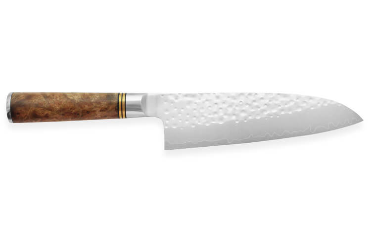 Couteau santoku japonais artisanal forgé Takeshi Saji R2 Tsuchime 16,5cm