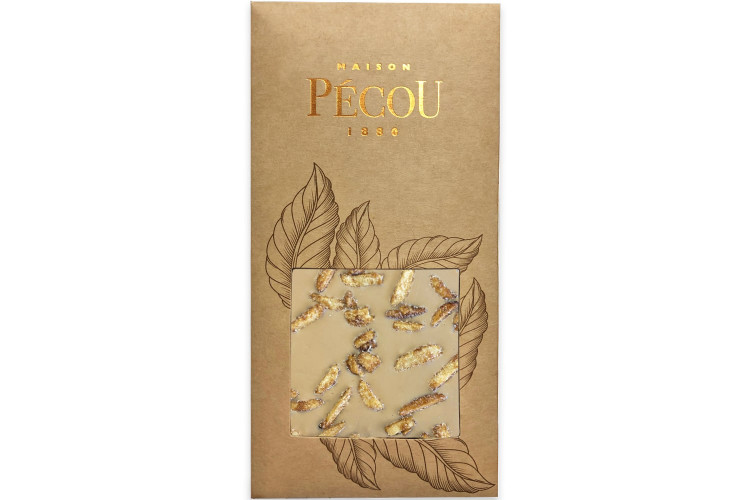 Tablette de chocolat blanc dor&eacute; P&eacute;cou L'Exquise aux amandes sal&eacute;es - 100g