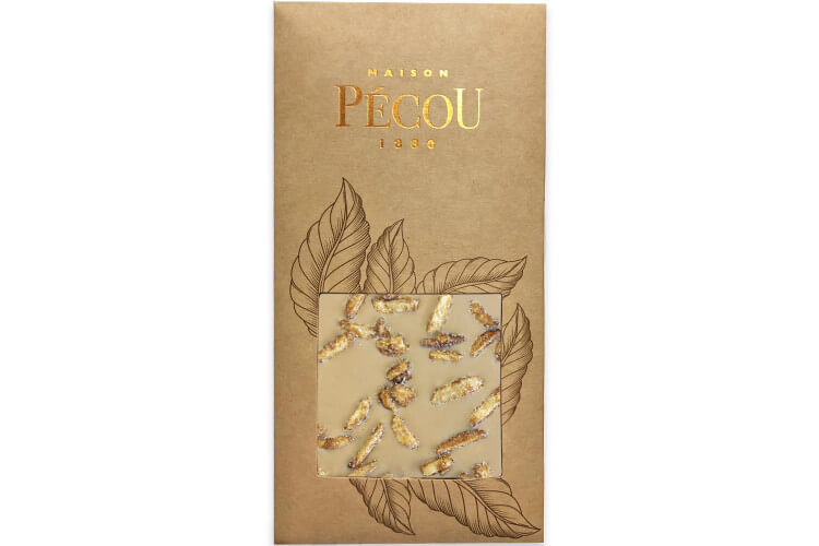 Tablette de chocolat blanc doré Pécou L'Exquise aux amandes salées - 100g