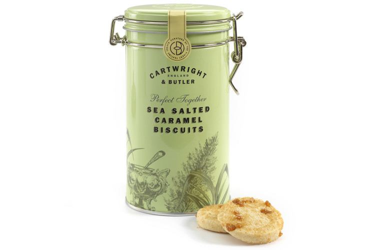 Sabl&eacute;s caramel sal&eacute; Cartwright & Butler bo&icirc;te m&eacute;tal ronde verte 200g