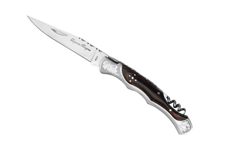 Couteau pliant Laguiole Bougna Baroque 12cm bois marron + tire bouchon