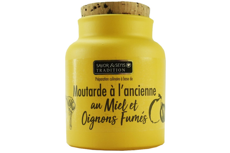 Moutarde &agrave; l'ancienne Savor&Sens au miel et aux oignons fum&eacute;s - 110g
