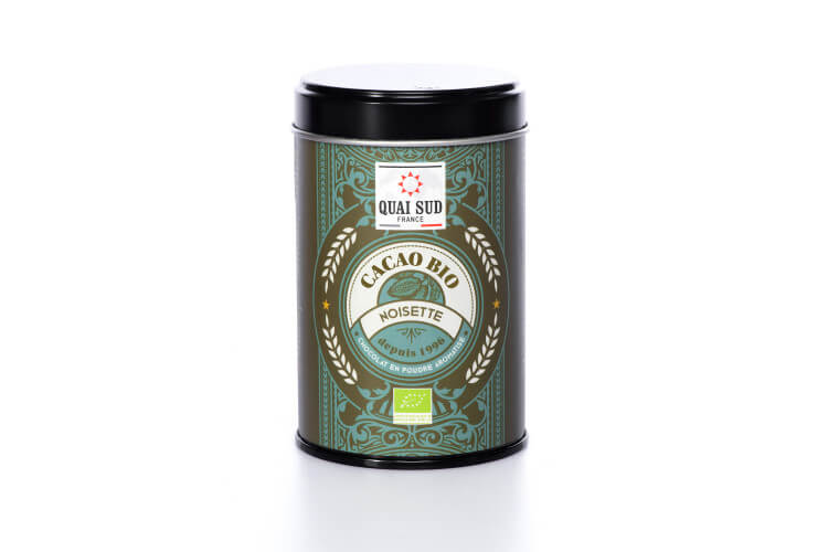 Cacao en poudre 100% bio noisette Quai Sud - Boîte pop décorée 250g