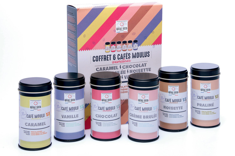 Coffret d&eacute;couverte Quai Sud 6 boites de caf&eacute;s moulus aromatis&eacute;s