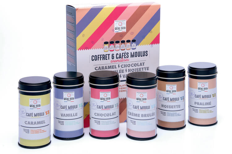 Coffret découverte Quai Sud 6 boites de cafés moulus aromatisés