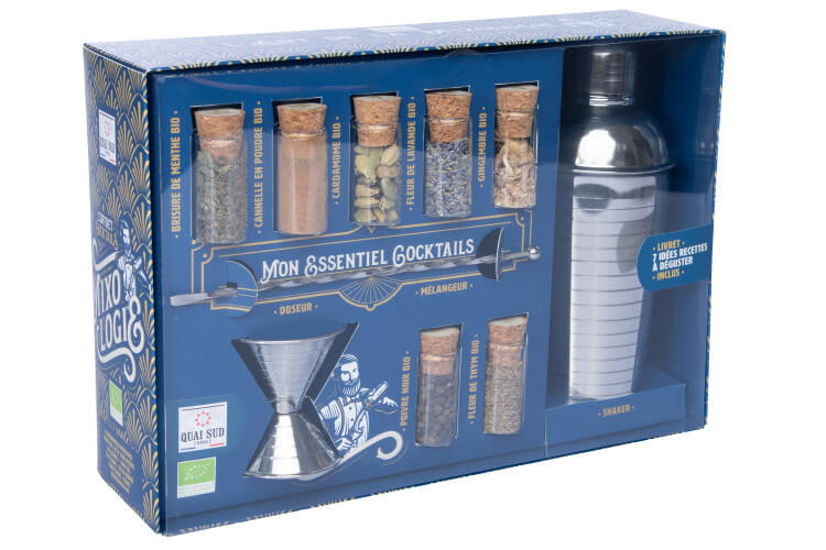 Coffret préparation pour cocktails Quai Sud Mixologie Bio avec shaker