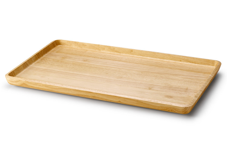 Plateau de service rectangulaire Continenta en bois d'h&eacute;v&eacute;a 53x32x3cm