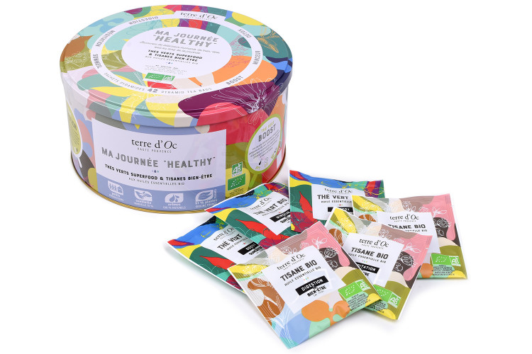 Coffret Terre d'Oc Ma journ&eacute;e healthy 42 mousselines de th&eacute;s et tisanes bio