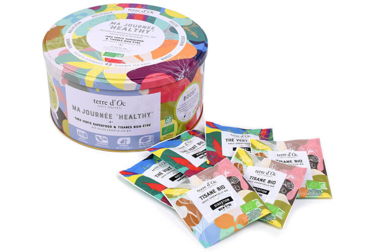 Coffret Terre d'Oc Ma journée healthy 42 mousselines de thés et tisanes bio