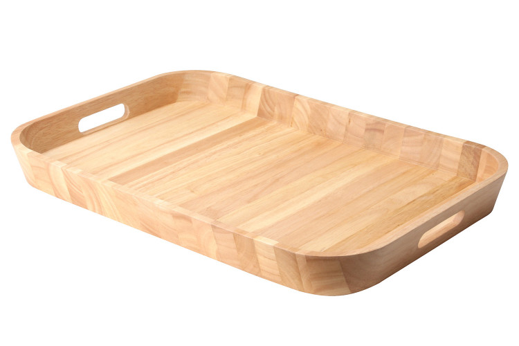 Plateau de service bords arrondis avec poign&eacute;es Continenta en bois d'h&eacute;v&eacute;a 53x35x5cm