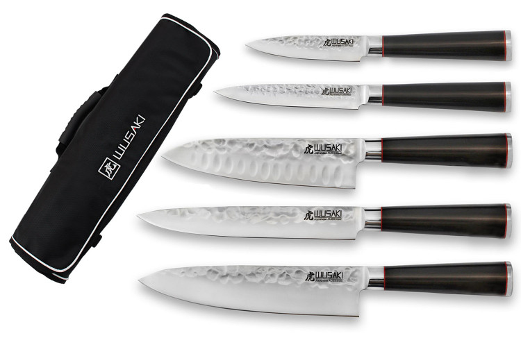 Mallette de 5 couteaux de cuisine Wusaki Ebony AUS8 manches &eacute;b&egrave;ne 