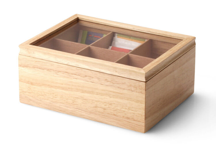 Boîte à thé Continenta en bois d'hévéa 32x17,5x10cm