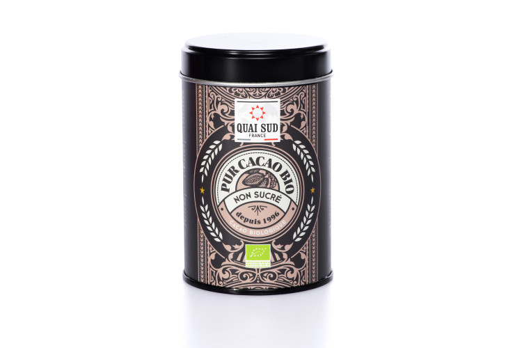Cacao en poudre non sucr&eacute; 100% bio Quai Sud - Bo&icirc;te pop d&eacute;cor&eacute;e 175g