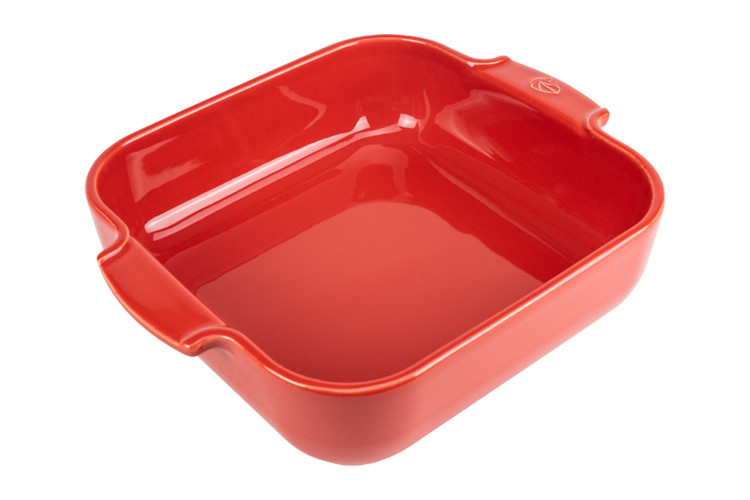 Plat four carr&eacute; Peugeot Appolia en c&eacute;ramique rouge 22,5x22,5x6,5cm