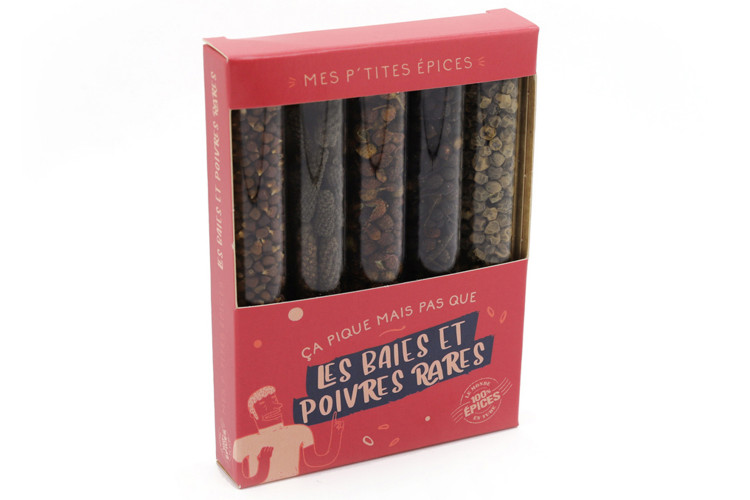 Coffret 5 mini tubes d'&eacute;pices Le Monde en Tube Mes p'tites &eacute;pices Les baies et poivres rares