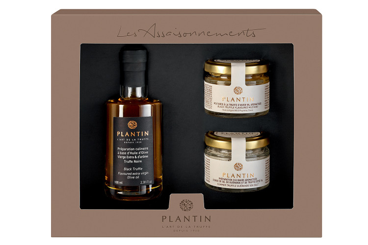 Coffret cadeau truffes Plantin  : huile d'olives &agrave; la truffe noire + 2 verrines aromatis&eacute;es