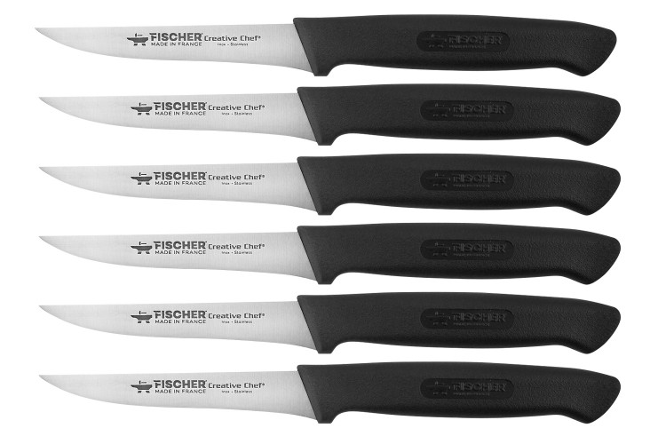 Boite de 6 couteaux &agrave; steak Fischer 100% fran&ccedil;ais lames lisses