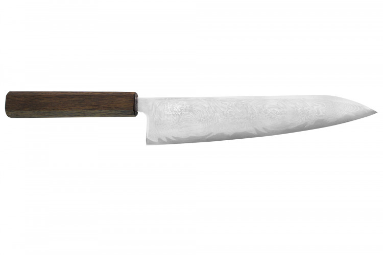 Couteau de chef japonais artisanal Wusaki Unagi AUS10 21cm manche ch&ecirc;ne