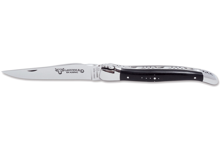 Couteau pliant Laguiole en Aubrac en &eacute;b&egrave;ne manche 12cm