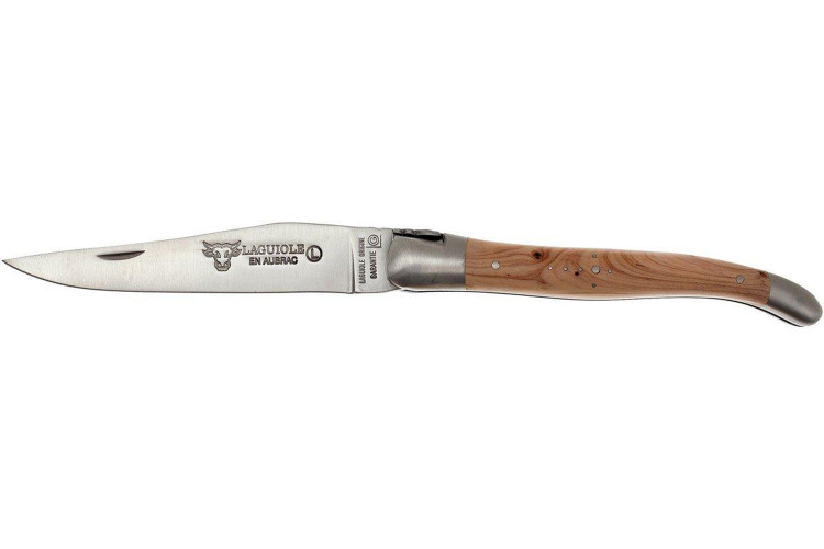 Couteau pliant Laguiole en Aubrac en gen&eacute;vrier manche 12cm
