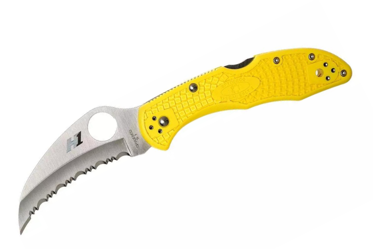 Couteau pliant Spyderco Tasman Salt 2 C106SYL2 dentel&eacute; manche nylon/fibre de verre jaune 10,8cm