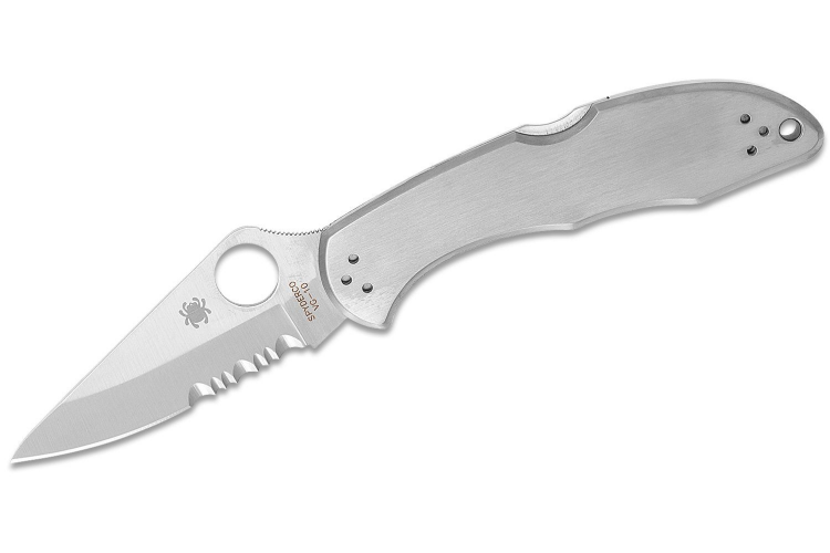 Couteau pliant Spyderco Delica 4 C11PS lame semi-dent&eacute;e manche inox 10,7cm