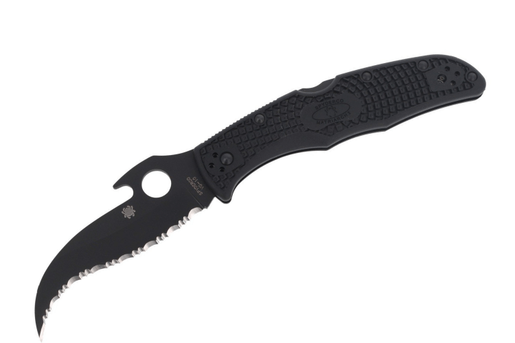 Couteau pliant Spyderco Matriarch 2 Wave C12SBBK2W lame noire manche en nylon/fibre de verre 12,6cm