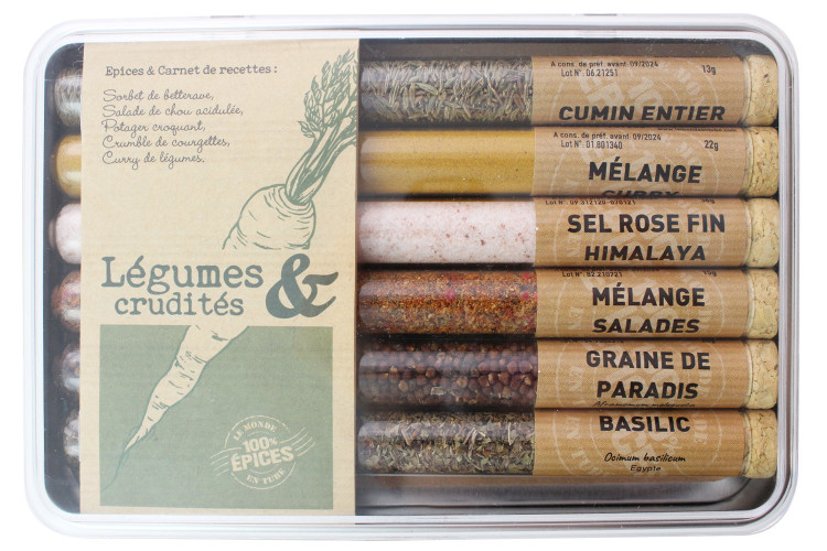 Coffret d'&eacute;pices Le Monde en Tube L&eacute;gumes et Crudit&eacute;s 6 saveurs