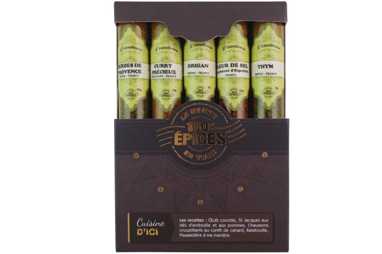 Coffret d'épices Le Monde en Tube Cuisine d'ici 5 saveurs + carnet de recettes