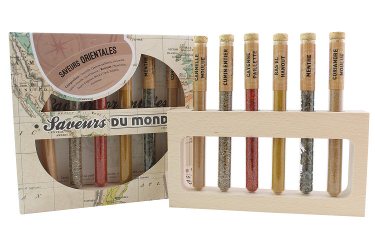 Coffret 6 &eacute;pices en tube Le Monde en Tube Saveurs orientales + support bois