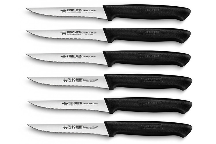 Boite de 6 couteaux &agrave; steak Fischer 100% fran&ccedil;ais lames dentel&eacute;es