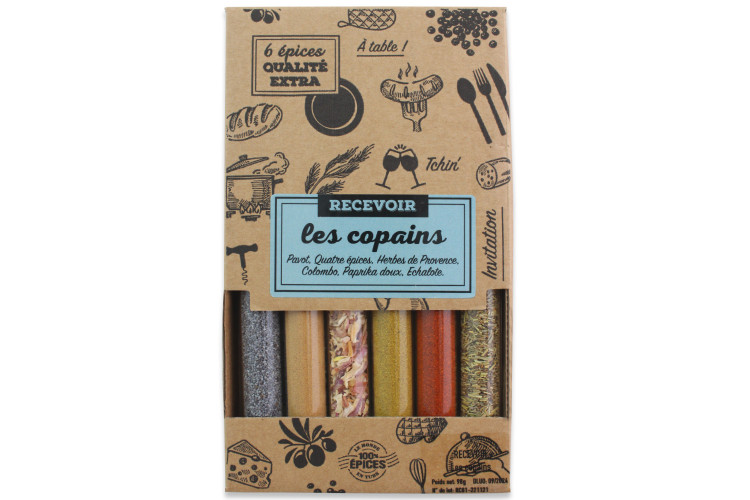 Coffret 6 tubes d'&eacute;pices Le Monde en Tube Recevoir les copains + recettes