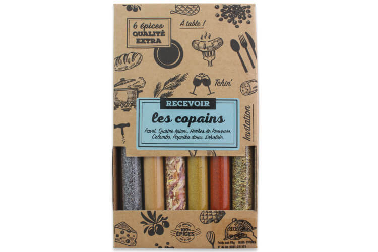 Coffret 6 tubes d'épices Le Monde en Tube Recevoir les copains + recettes