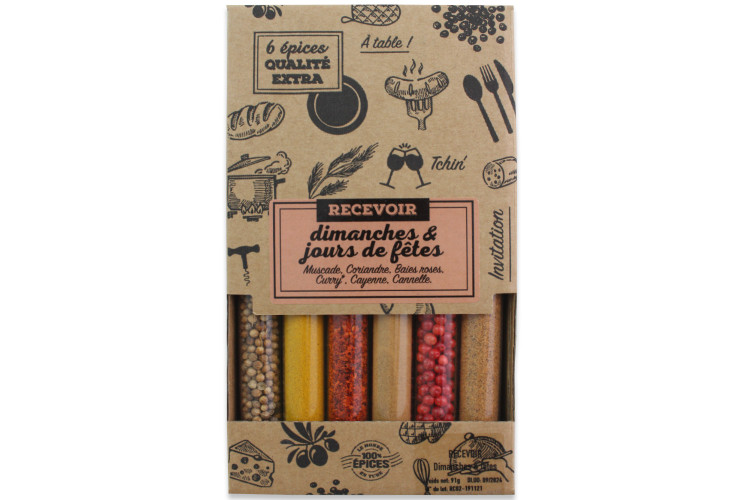 Coffret 6 tubes d'&eacute;pices Le Monde en Tube Recevoir dimanches et jours de f&ecirc;tes + recettes