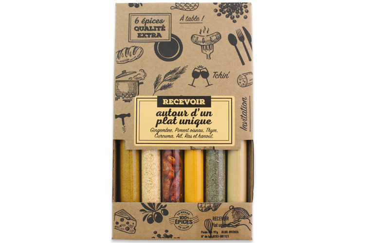 Coffret 6 tubes d'&eacute;pices Le Monde en Tube Recevoir autour d'un plat unique + recettes