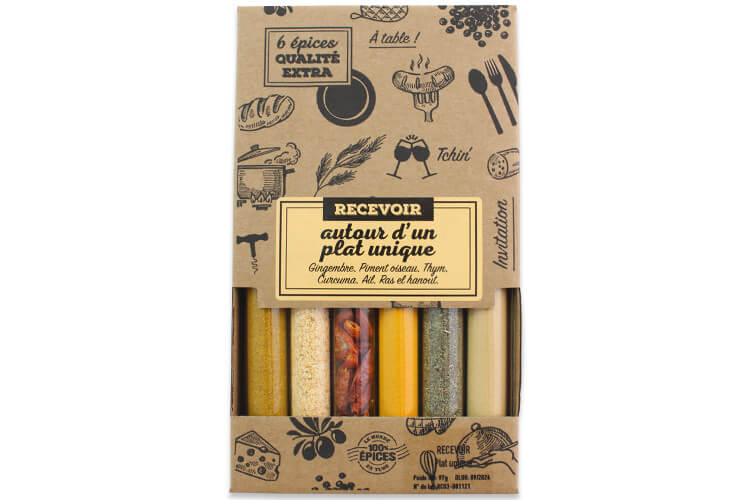 Coffret 6 tubes d'épices Le Monde en Tube Recevoir autour d'un plat unique + recettes