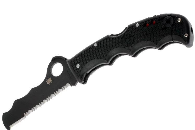 Couteau pliant Spyderco Assist C79PSBBK lame noire dent&eacute;e manche en nylon/fibre de verre noir 12,2cm